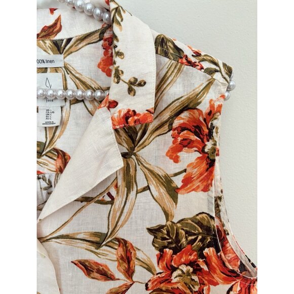 Joie Womens Size Large 100% Linen Blouse Cream Orange Floral Sleeveless - Picture 3 of 7